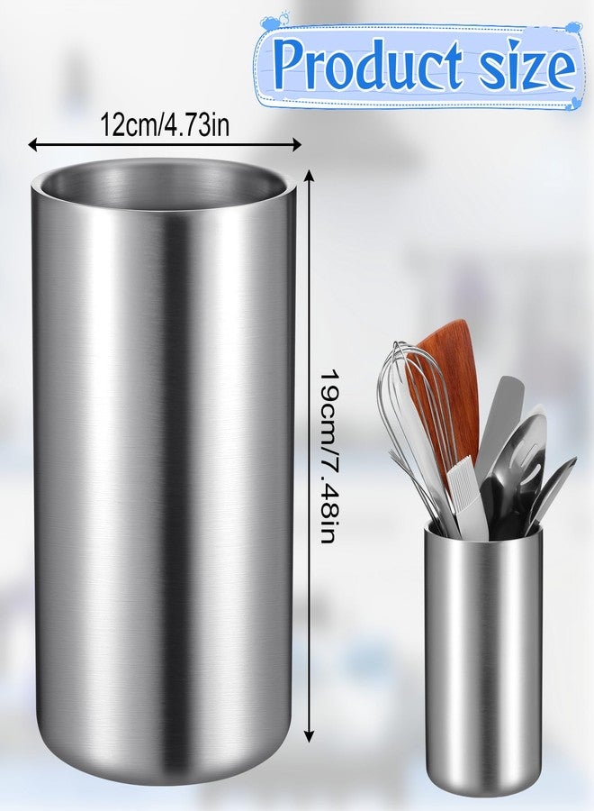Exclaith Cooking Utensil Holder for Kitchen Counter 4.7 x 7.5 inch Stainless Steel Sleek Kitchen Utensil Holder for Countertop Spatula Spoon Caddy Organizer, Silver - Image 2